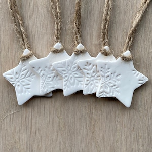 5/10/20/30/40/50 Petite White Embossed Polymer Clay Stars, Christmas Ornaments, Christmas Wedding, Gift Tags, Scandi Handmade Ornaments