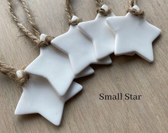 Set of 5/10/20/30 White Clay Stars, Rustic Christmas Hanging Ornaments, Handmade Ornaments, Scandi Christmas