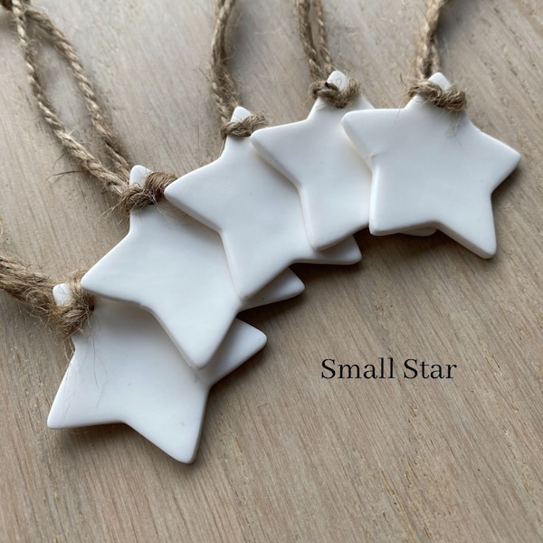 Set of 5/10/20/30 White Clay Stars, Rustic Christmas Hanging Ornaments, Handmade Ornaments, Scandi Christmas