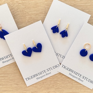Handmade Cobalt Blue & 18k Gold Polymer Clay Dangles, Geometric Clay Dangles, Statement Polymer Clay Earrings, Handmade Jewellery