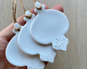 Set of 3 White Clay Baubles, Polymer Clay Christmas Tree Decorations, Gift Tags, Scandi Decor, Handmade Ornaments, Scandi Christmas