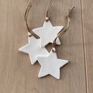3/5 Large White Clay Stars, Tree Ornaments, Wall Hanging, Scandi Christmas Decor, Nordic Decoration, Handmade Polymer Clay Ornaments