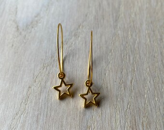 Gold Star Hoops, Sweet Star Charm, Christmas Earrings, Holiday Hoops, Handmade Jewellery