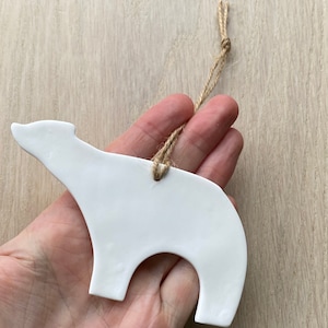 Clay Polar Bear Ornament, White Polymer Clay Decorations, Handmade Decorations, Holiday Decor