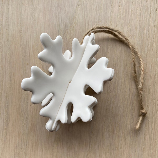 Handmade Scandi Christmas Ornament, 3D White Polymer Clay Snowflake, Festive Bauble, Postal Gift