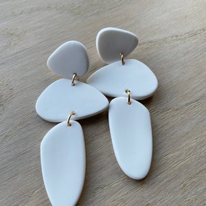 Abstract Earrings, White Christmas Earrings, 18k Gold-plated/ Silver-plated, Statement Polymer Clay Dangles, Handmade Jewellery