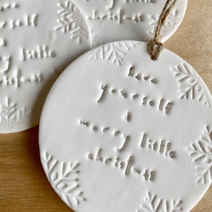3 or 5 White Christmas Embossed Ornaments, Clay Christmas Hanging Ornaments, Scandi Decor, Handmade Ornaments