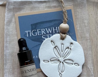 Handmade Sand Dollar Clay Diffuser & Essential Oil Gift Set, Car Freshener, Essential Oil Aromatherapy