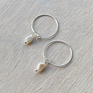 Pearl Earrings, Dainty Freshwater Pearl Earrings, Sterling Silver or Gold filled Hoop Earrings, Bridesmaid Jewellery, Handmade Jewellery