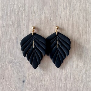 Black Abstract Earrings,  Statement Dangle, Gold or Silver-plated, Polymer Clay Dangles, Handmade Jewellery