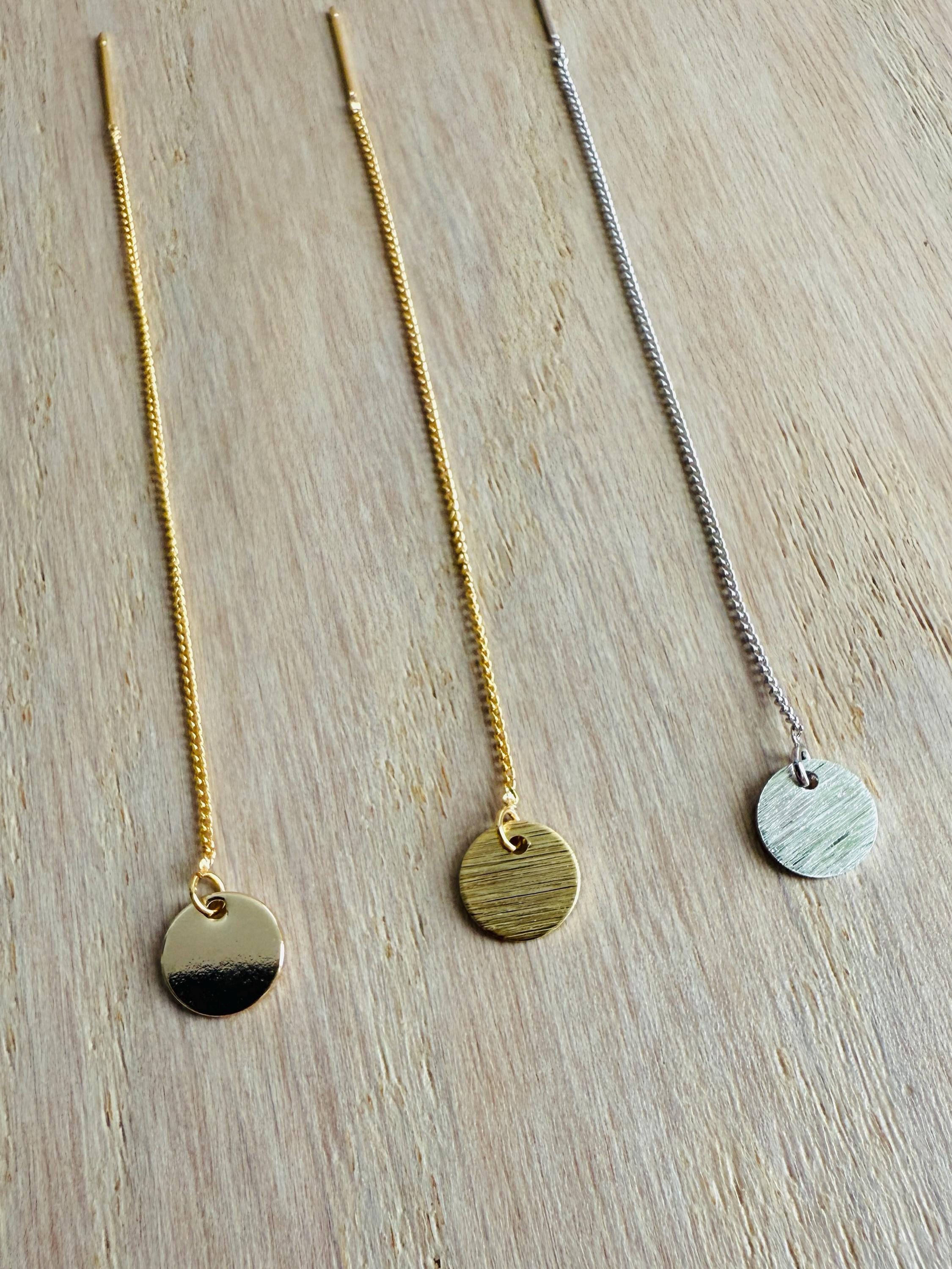 Threader Earrings, 18k Gold or Platinum, Delicate Handcrafted Nickel ...