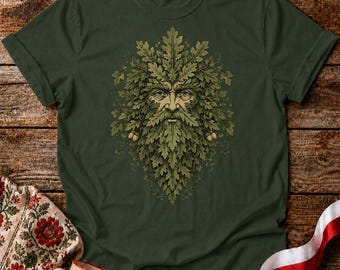 Leshy Green Man Shirt - Slavic Forest Spirit Tee - Oak Leaf Face Graphic - Pagan Woodland Unisex Shirt