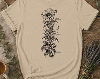Night Herbarium Shirt - Moonlit Botanical Illustration Tee - Mystical Garden Graphic