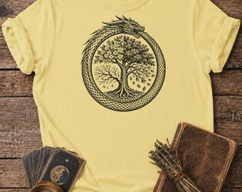 Ouroboros Four Seasons Shirt - Dragon Cycle of Nature Tee - Tree of Seasons Graphic