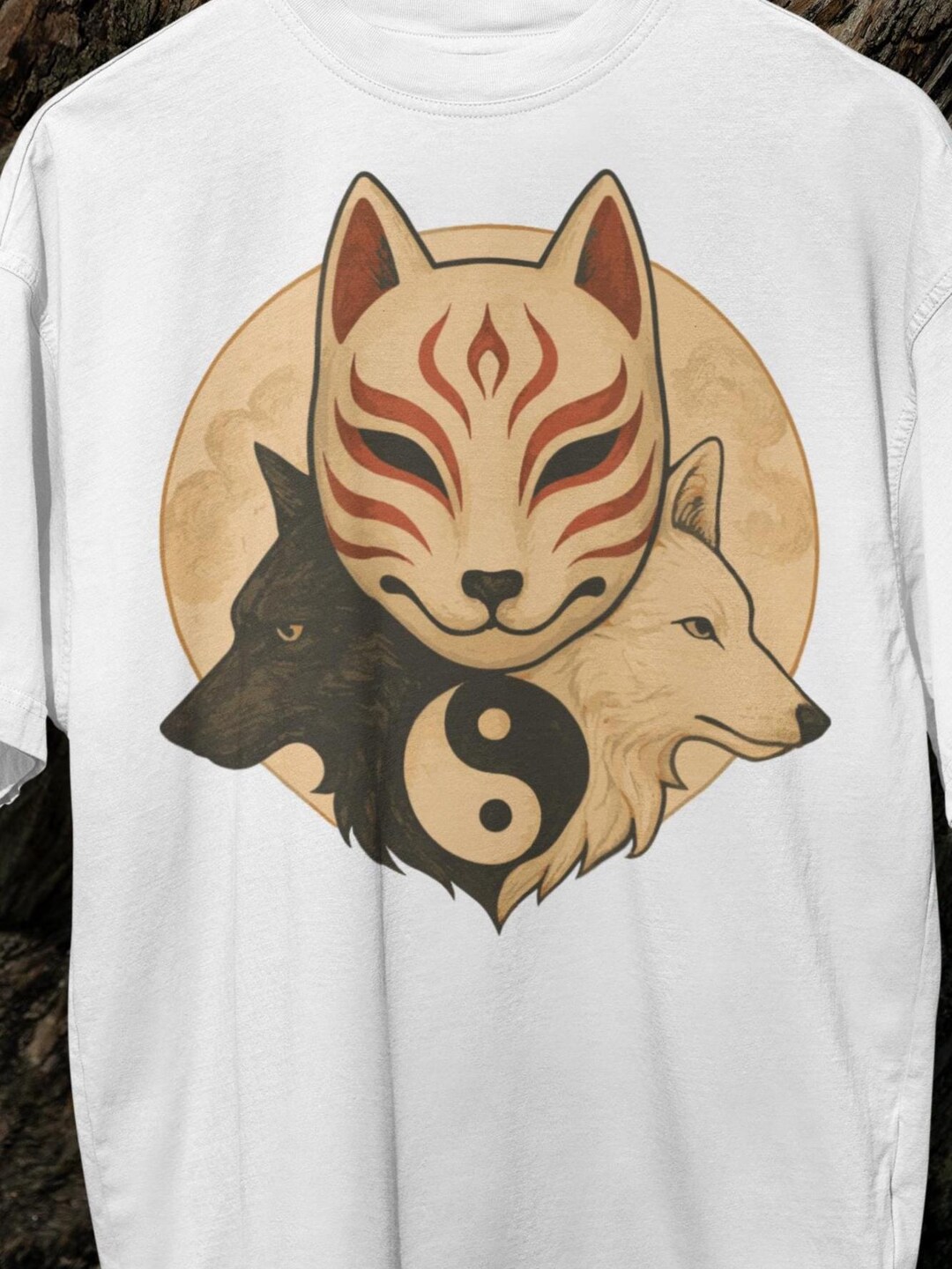 Kitsune Wolf Design, Yin Yang Spirit, Dual Energy Symbol, Japanese Fox ...