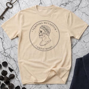 Tempora Mutantur Shirt - Virtus Manet Tee - Roman Skull Coin Design - Stoic Philosophy Gift - Unisex T-shirt