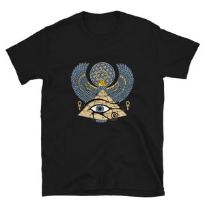 Horus Ancient Egyptian Falcon Eye of Horus Ankh Cross Flower of Life Short-Sleeve Unisex T-Shirt