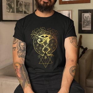 Merkabah Flower of Life Tree of Life Om Eye of Horus Sacred Geometry Mystical Gift Short-Sleeve Unisex T-Shirt