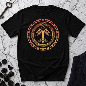 Ouroboros Shirt | Tree of Life Norse Snake Symbol Tee | Viking Mythology Design | Eternal Cycle T-Shirt | Unisex Gildan T-Shirt
