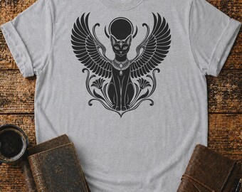 Ancient Egyptian Cat Goddess Shirt - Winged Feline Mythology T-Shirt