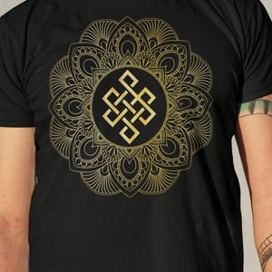 Tibetan Endless Knot Death and Rebirth Symbol Shrivatsa Mystical Knot Mandala Lotus Flower Spiritual Gift Short-Sleeve Unisex T-Shirt