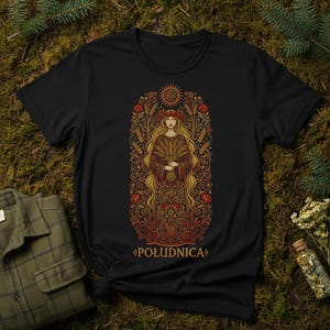 Maglietta Południca Slavic Sun Maiden – Maglietta popolare pagana della dea del raccolto – Arte witchcore della mitologia slava – Maglietta unisex con spirito del folklore polacco