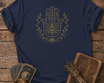 Hamsa Hand Shirt - Evil Eye Lotus Tee - Spiritual Protection Graphic - Boho Sacred Symbol - Unisex T-Shirt