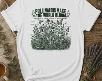 Pollinator Garden Shirt - Bees Butterflies Wildflowers - Eco Gardening Tee