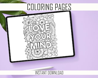 15 Adult Coloring Pages, download, Printable Affirmations Coloring, Mental Health Affirmations, 15 Coloring Book Pages