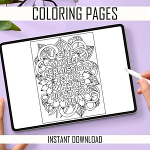 30 Adult Coloring Pages, Download, Printable Affirmations Coloring, Mental Health Affirmations, 30 Coloring Book Pages