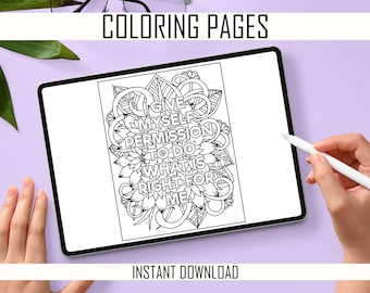 30 pages de coloriage pour adultes, téléchargement, coloriage d’affirmations imprimables, affirmations de santé mentale, 30 pages de livre de coloriage