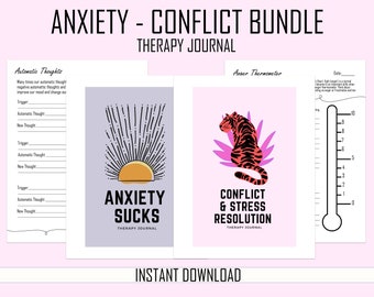 Angst & Konflikt saugt Bundle: Therapie Journal, Neue Grundüberzeugungen, Psychische Gesundheit, Kognitives Verhalten, Selbstwertgefühl, Sofortiger Download