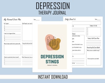 Depression Stiche Therapie Journal: Schaffung neuer Grundüberzeugungen, psychische Gesundheit, Kognitives Verhalten, Selbstwertgefühl, Sofortiger druckbarer Download