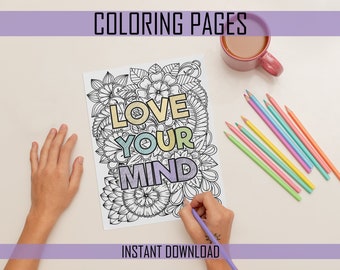 10 Adult Coloring Pages, Download, Printable Affirmations Coloring, Mental Health Affirmations, 10 Coloring Book Pages