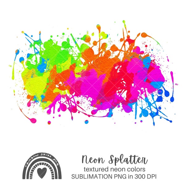 Neon Background Sublimation PNG | Abstract Splatter in Textured Neon Bright Colors | Neon Clip Art | Digital Download Commercial Use