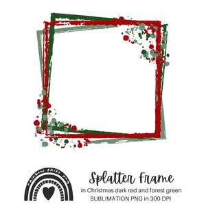 Kerst Sublimatie PNG Splatter Frame in boerderij rood, bosgroen en lichtgroen | 300 DPI digitale | Commercieel gebruik