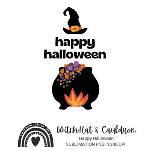Halloween Sublimation PNG Witch Hat and Cauldron | Digital Download Commercial Use