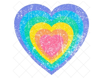 Rainbow Heart Sublimation PNG, Distressed Texture (Digital Download)