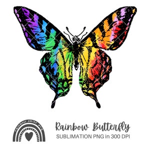Rainbow Butterfly Sublimation PNG, Vintage Butterfly, Pride, LGBT, Spring, Summer Digital Download Commercial Use
