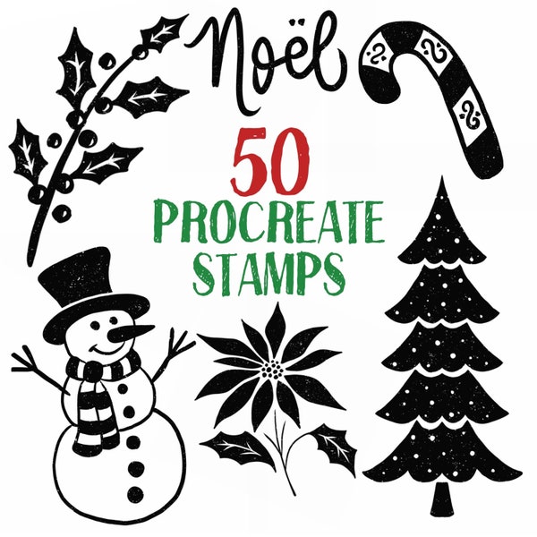 Christmas Stamps for Procreate, Christmas Stencil Stamps, Procreate Brushes, Procreate Stamps, Christmas distressed stamps, Commercial Use