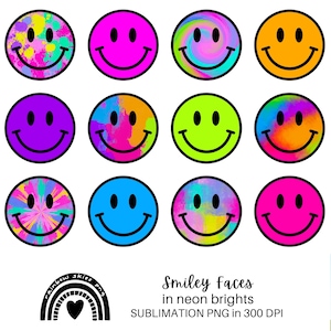 Neon Smiley Face Sublimation PNG | Retro Clip Art | Spring Summer Pride LGBTQ | Groovy Clip Art | Digital Download Commercial Use
