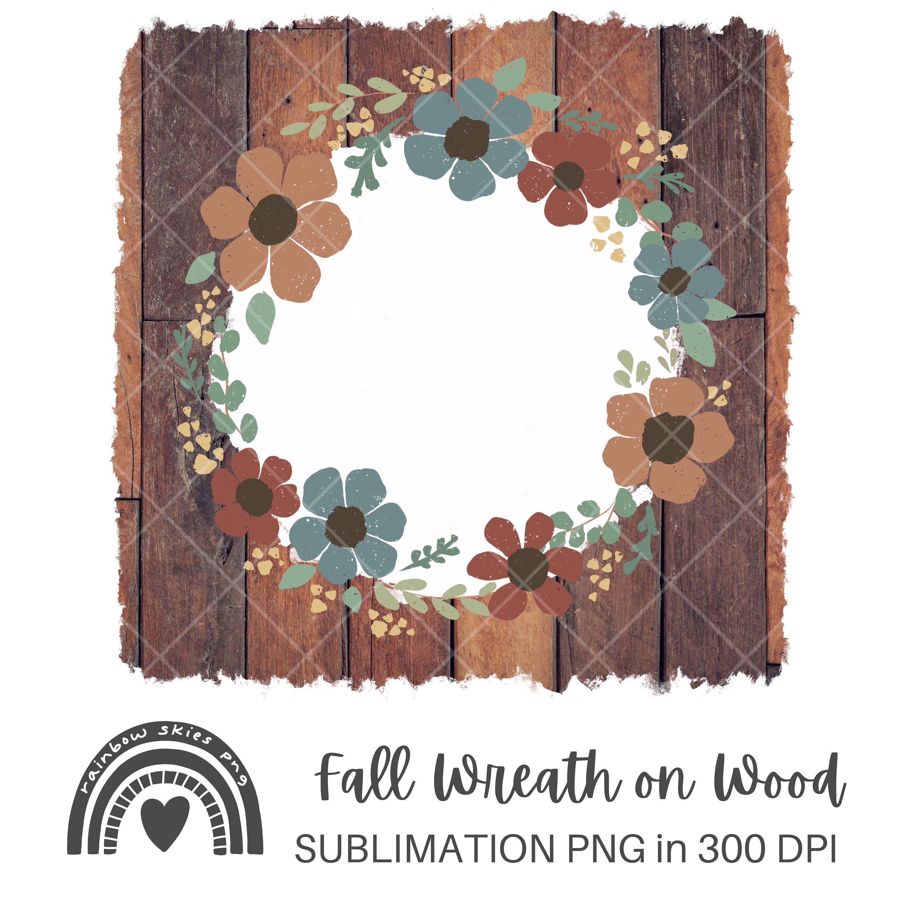 Sublimation PNG Background Fall Wreath on Wood Autumn Fall Flowers