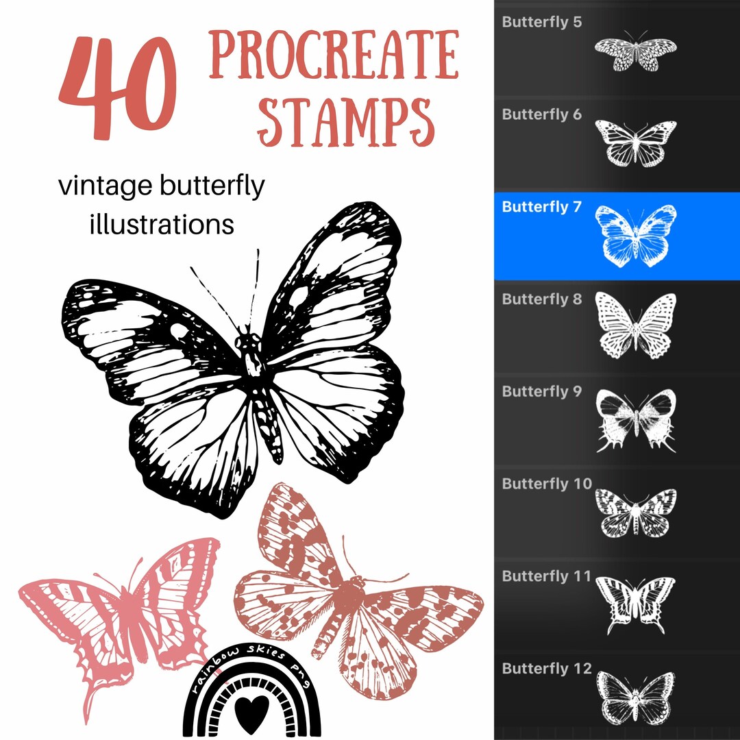 Butterfly Stamps for Procreate, Butterfly Stencil Stamps, Procreate Stamps, Procreate Brushes