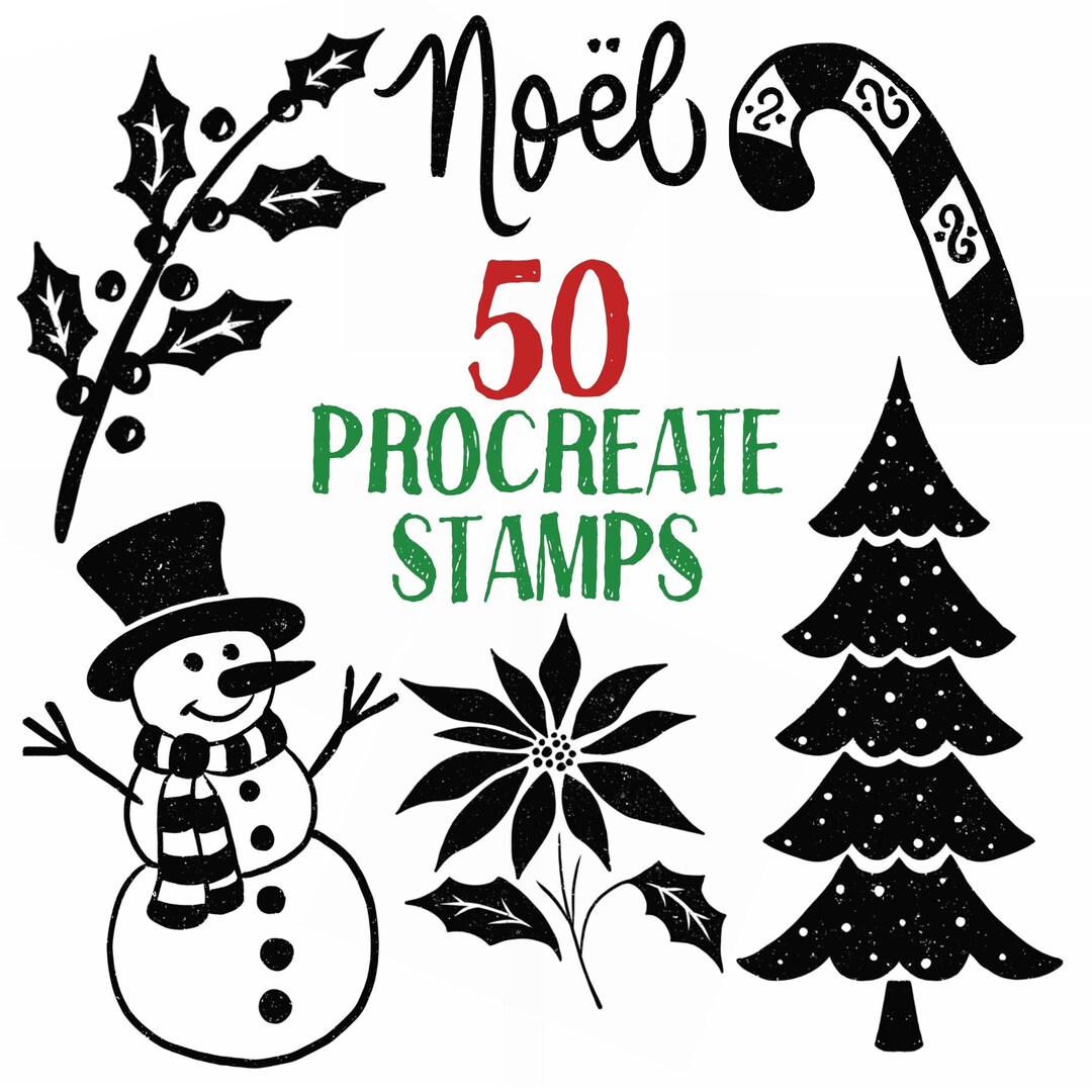 Christmas Procreate Stamps, Distressed Holiday Stencil Brushes ...