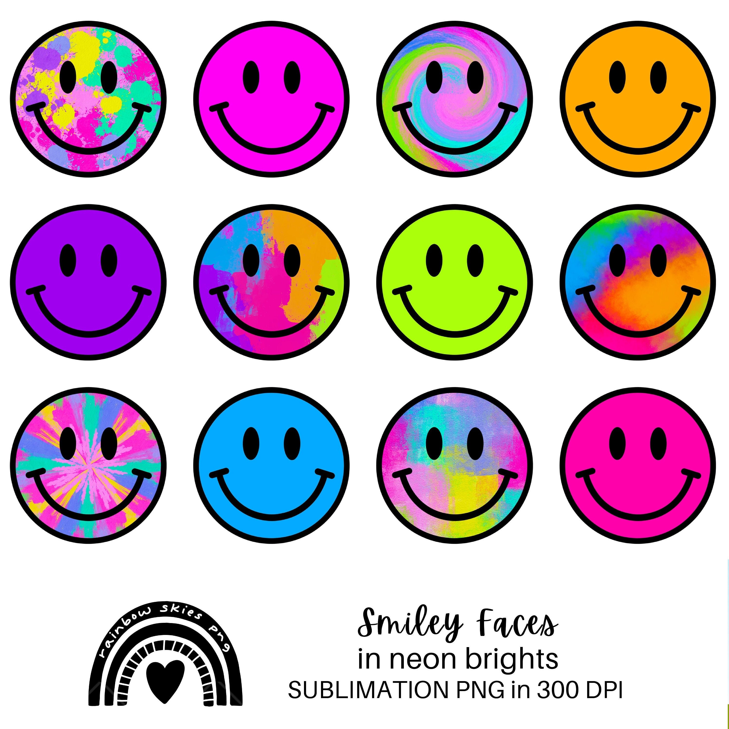 Neon Smiley Face Sublimation PNG Retro Clip Art Spring - Etsy
