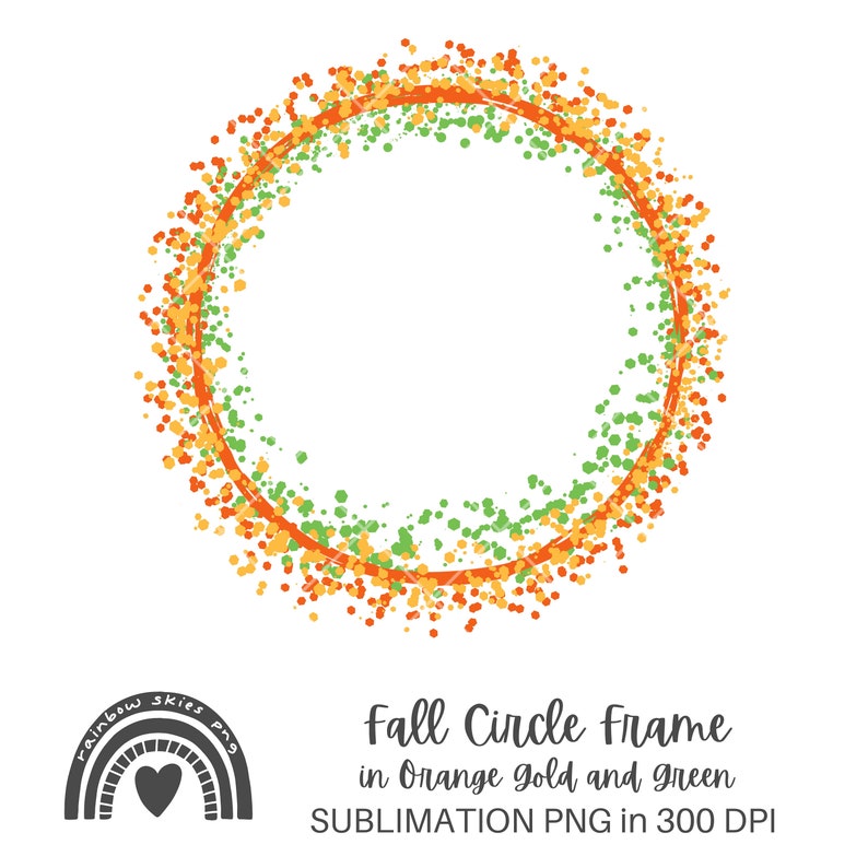 Sublimation PNG Fall Splatter Frame in a Circle of Gold Green - Etsy