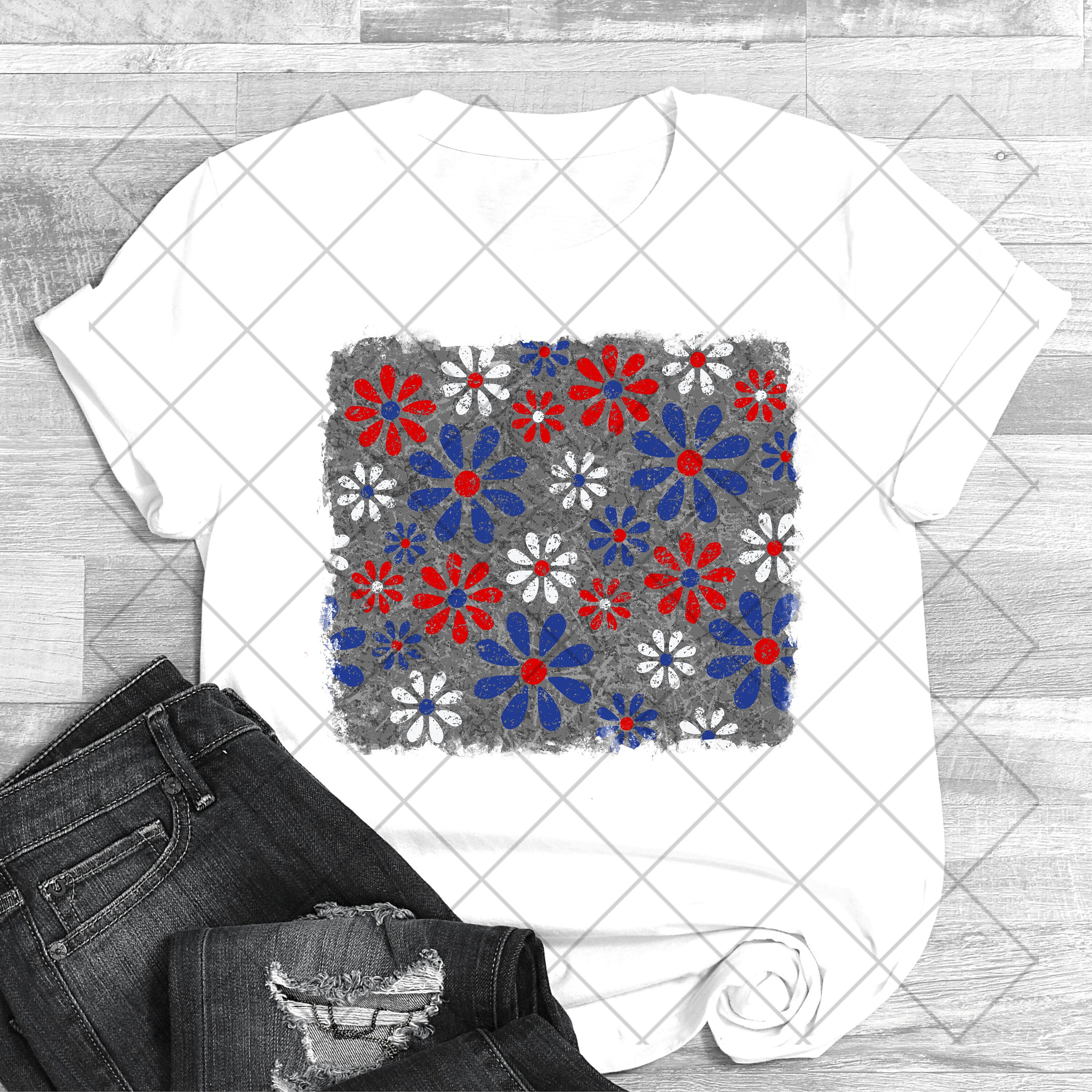 Sublimation PNG Background Red White and Blue Flowers Fourth - Etsy