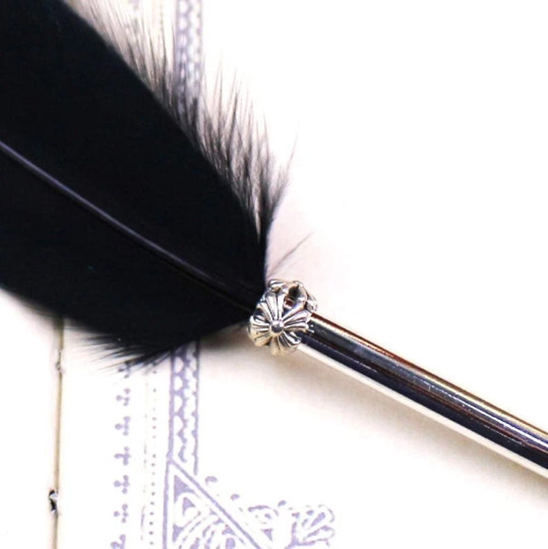 Black Ink Feather Quill Ballpoint Pen Etsy