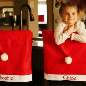 Personalized Name Holiday Santa Hat Chair Cover