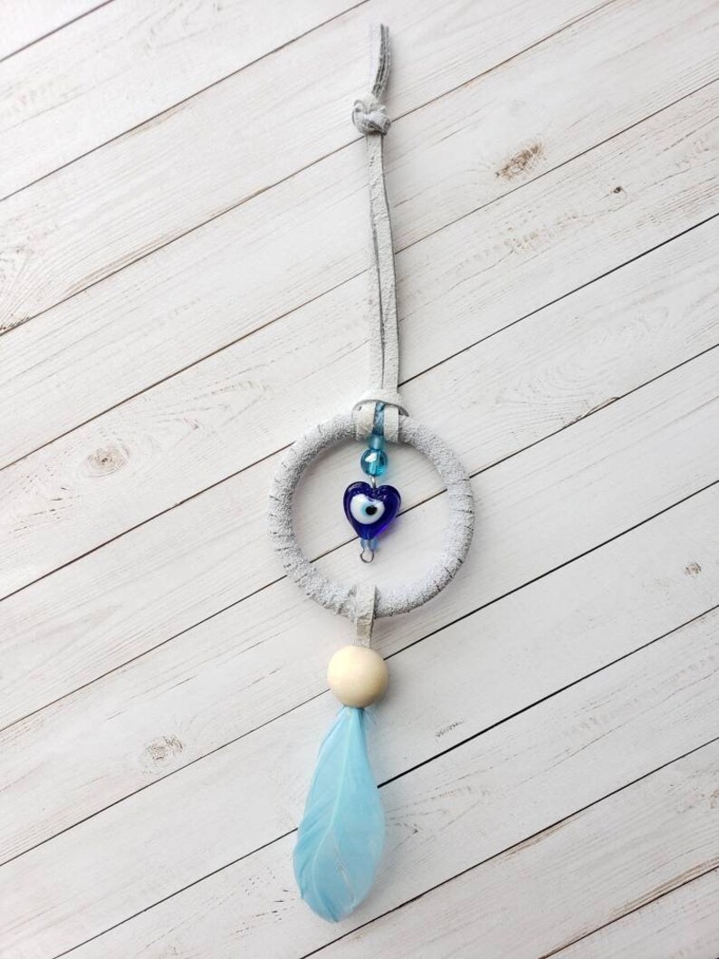 wall decor also great for keychains and back packs Blue feather evil eye purse decor